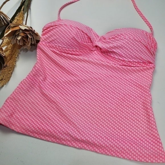 Pink White Polka-dot  Swimsuit String Tank Top S - Picture 11 of 11